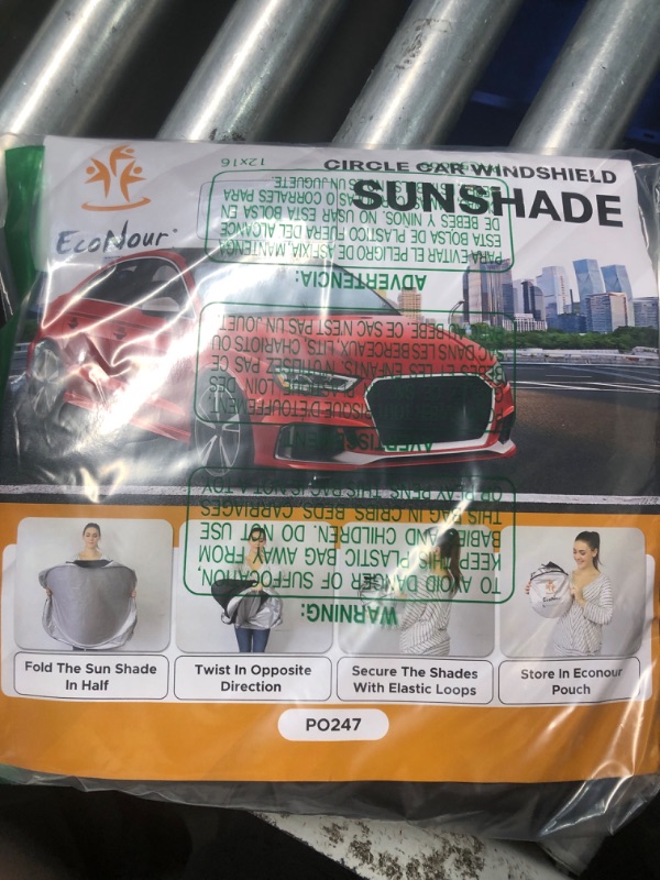 Photo 2 of ***USED - LIKELY MISSING PARTS - UNABLE TO VERIFY FUNCTIONALITY***
EcoNour Car Windshield Sun Shade | Reflective Sunshade for Ultimate Protection | Overlapping Design | 240T Polyester | Fits Small Sedans, Mini SUVs, Hatchbacks | Medium (64x32 inches)