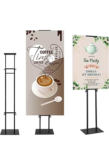 Photo 1 of  *SIMILAR TO STOCK PHOTO** Heavy Duty Sign Stand, Floor Poster Board Stand, Adjustable Metal Sign Holder Height Up to 60 Inches and 180° Rotation Display Standing Pedestal for Board & Foam, Black 2 Pack