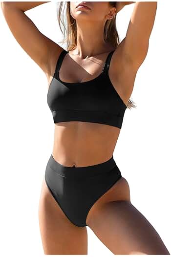 Photo 1 of (M) ZINPRETTY Women High Waisted Bikini Set Color Block Swimsuit 2 Piece High Cut Bathing Suit Tummy Control Teens Cheeky
