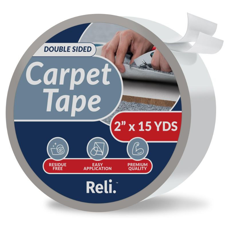 Photo 1 of ***2 ROLLS*** Reli. Carpet Tape | 2" x 15 Yards | Double Sided Carpet Tape for Hardwood Floors | Heavy Duty Keeps Rug in Place| Indoor/Outdoor Rug Tape for Area Rug, Laminate, Concrete | Rug Gripper| White