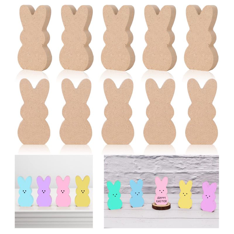 Photo 1 of ***SET OF 2*** Whaline 10Pcs Easter Wooden Bunny Cutouts Unfinished Bunny Table Wooden Signs Bunny Shaped Craft Tags Easter Wood Bunny Slice Ornament for Easter Spring Home Decor Classroom DIY Art Craft