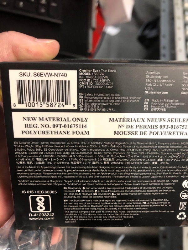 Photo 2 of ***FACTORY SEALED***Skullcandy Crusher Evo Over-Ear Wireless Headphones with Sensory Bass with Charging Cable, 40 Hr Battery, Microphone, Works with iPhone Android and Bluetooth Devices - Black