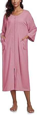 Photo 1 of (xl) EA'S SECRET Women 100% Cotton Robes Lightweight Zipper Front  Full Length Housecoat with Pockets Loungewear
