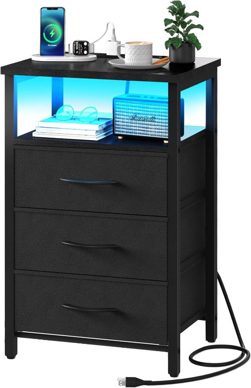 Photo 1 of ***STOCK PHOTO REFERENCE ONLY***
Yoobure Night Stand with Charging Station, 16 Colors LED Nightstand with USB Ports and Outlets, End Table with 3 Fabric Drawers and Storage