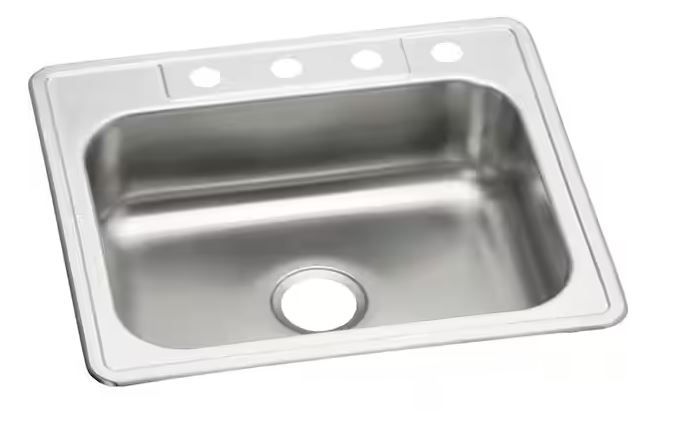 Photo 1 of ***DAMAGED - CORNER DENTED - SEE PICTURES***
25 in. Drop in Single Bowl 22 Gauge Stainless Steel Kitchen Sink