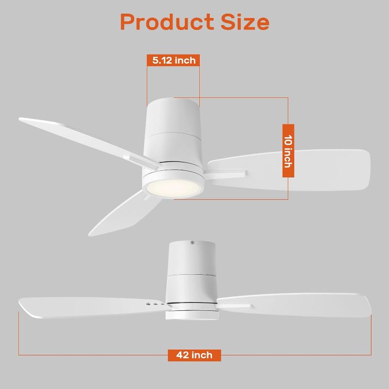 Photo 4 of (READ FULL POST) TALOYA Ceiling Fans with Lights and Remote Control 42 inch Low Profile White Ceiling Fan with Light Three Blade Flush Mount Ceiling Fan with Quiet Reversible DC Motor for Bedroom Indoor Outdoor