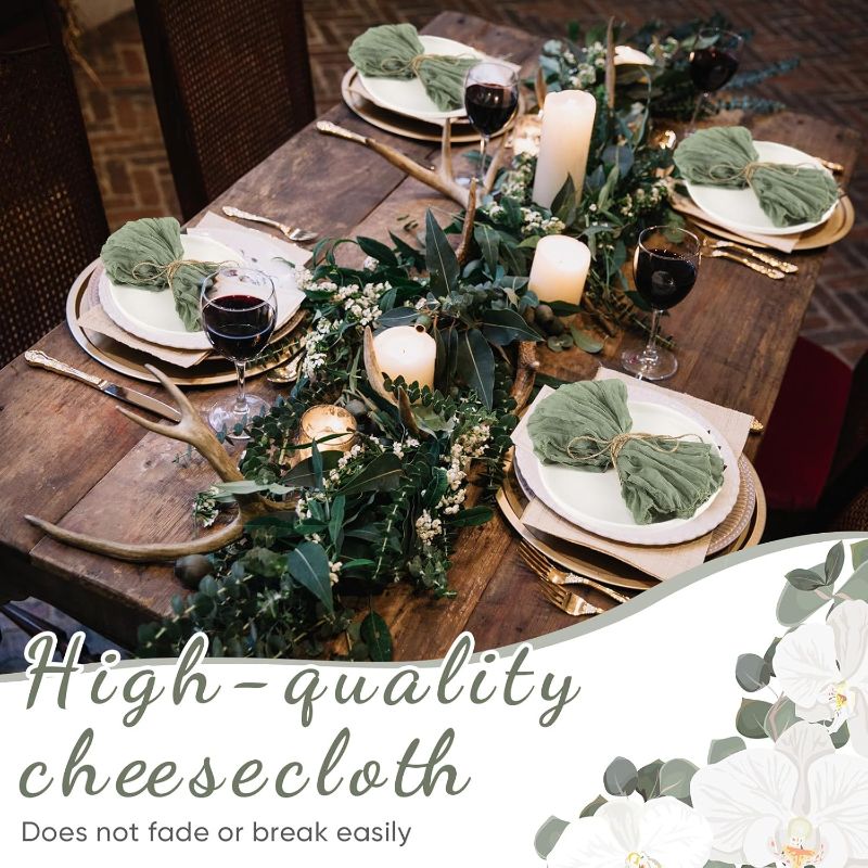 Photo 4 of **LIKE NEW** Zhehao 200 Pack Cheese Cloth Napkins Bulk 16 x 16 Inch Cheesecloth Gauze Cloth Dinner Table Napkins Rustic Wrinkled Decorative Cloth Napkins for Wedding Reception Shower Party(Sage Green)