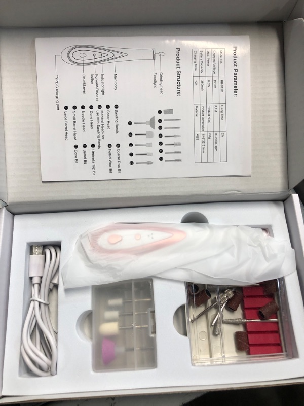 Photo 2 of **LIKE NEW** Electric Nail Drill Kit,Cordless Nail Drill,Professional Manicure Pedicure Kit,Rechargeable Portable Nail Care Kit with Bits Sanding Bands for Acrylic Nail,Gel Nail and Home Salon Use