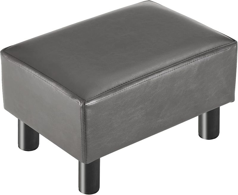 Photo 1 of ***USED - DAMAGED - NO PACKAGING - SEE COMMENTS***
YOUDENOVA 16 inches Footstool Ottoman with 4 Stable Wooden Legs, Small Under Desk Footrest, Grey PU Faux Leather Step Stool with Padded Seat for Living Room Bedroom