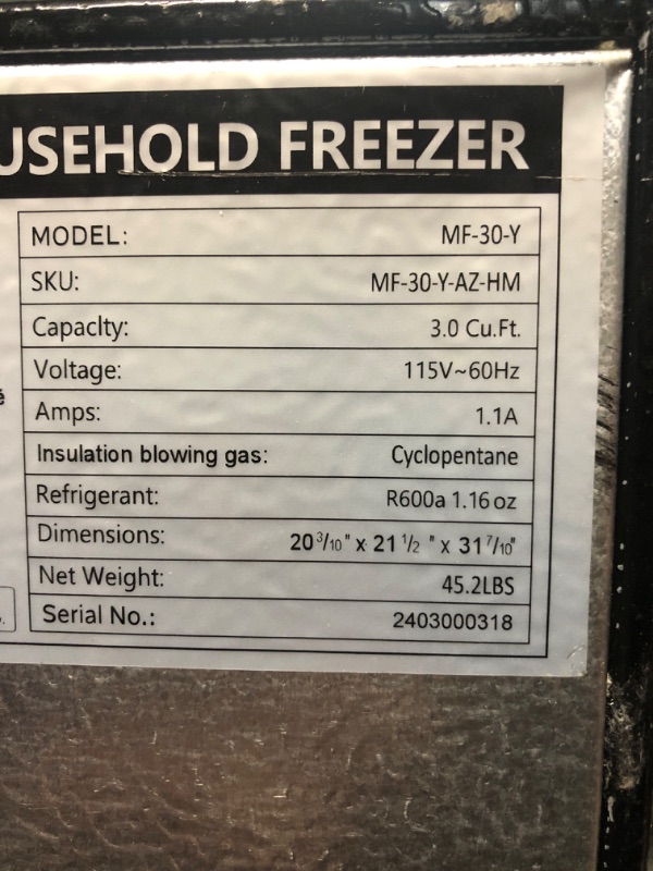 Photo 4 of ***NON REFUNDABLE, PARTS ONLY, MISSING DRAWERS AND SHELVES***EUHOMY Upright freezer, 3.0 Cubic Feet, Single Door Compact Mini Freezer 