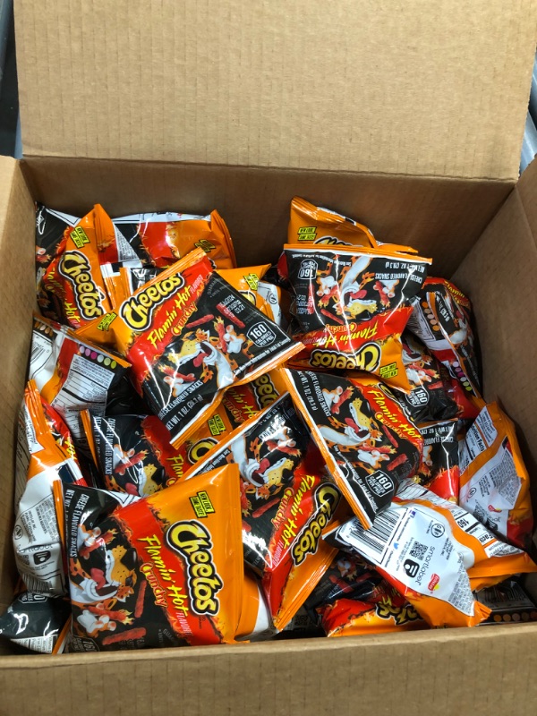 Photo 2 of ***NON REFUNDABLE*** BEST BY 7/16/24 Cheetos Cheese Flavored Snacks, Flamin' Hot Crunchy, 1 Ounce (Pack of 40)