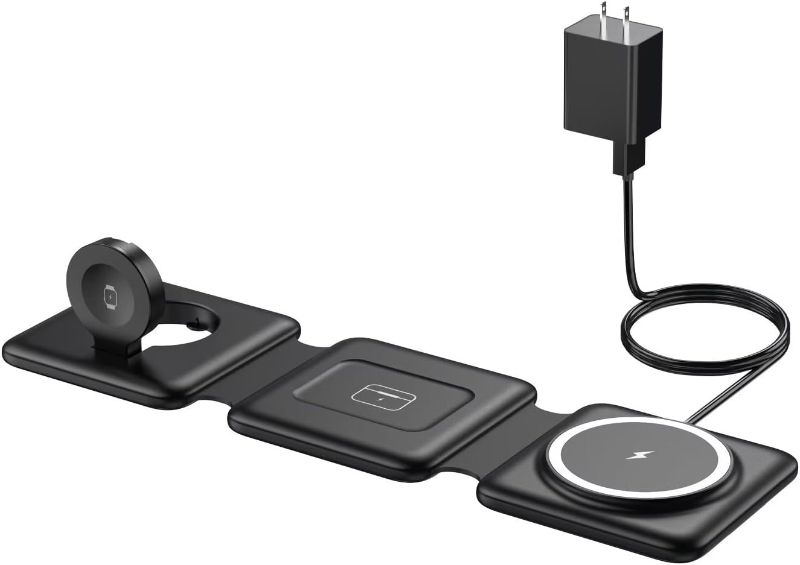 Photo 1 of (PARTS ONLY/ NO REFUNDS OR RETURNS) 
Magnetic Wireless Charger for iPhone: Fodable 3 in 1 Charging Station for Multiple Apple Devices - Travel Charging Pad Dock for Apple Watch iPhone 15 14 13 12 Pro Max Plus & Airpod