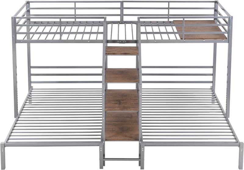 Photo 1 of ***PARTIAL SET. BOX 2 OF 2***
SOFTSEA Lshaped Triple Bunk Beds for 3 Kids, Twin Over Twin and Twin Metal Triple Bunk Bed Frame with Storage Shelves Staircase, No Box Spring Needed