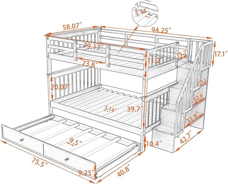 Photo 1 of ***PARTIAL SET.  BOX 1 OF 3***
Stairway Wooden Storage Bunk Bed with Twin Size Trundle Bed for Bedroom, Dorm, Adults Espresso - Full