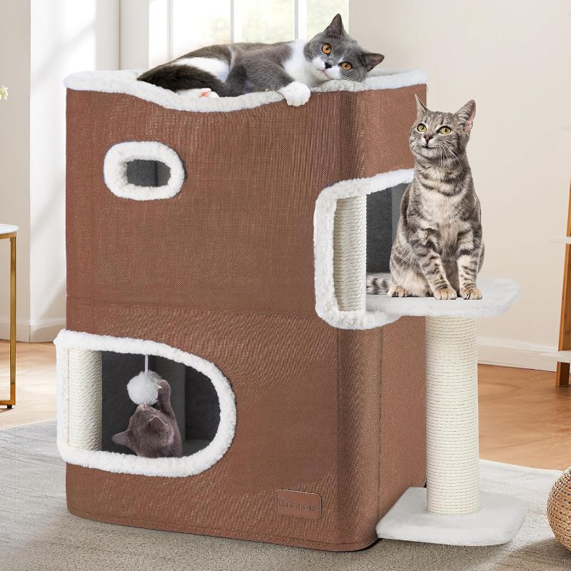 Photo 1 of ***STOCK PHOTO REFERENCE ONLY***
YITAHOME 2-Tier Cat House, Indoor Cat Cave Bed Playhouse, Cat Tunnels with Scratch Pad and Hideaway Cube, (Brown)