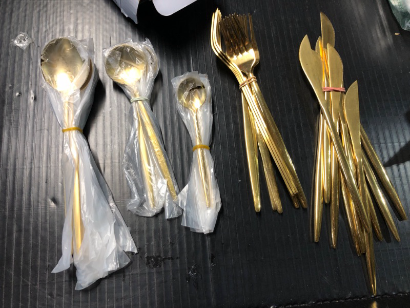 Photo 3 of ***STOCK PHOTO REFERENCE ONLY***20 Piece Gold Silverware Forks, Knives, 3 Sizes of Spoons