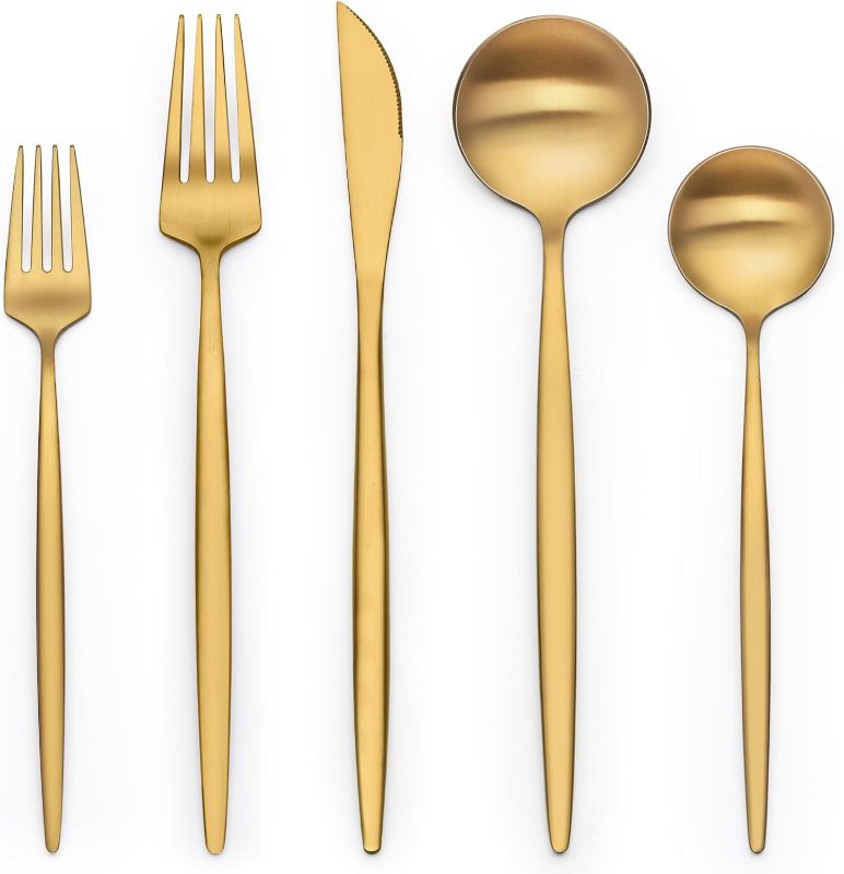 Photo 1 of ***STOCK PHOTO REFERENCE ONLY***20 Piece Gold Silverware Forks, Knives, 3 Sizes of Spoons