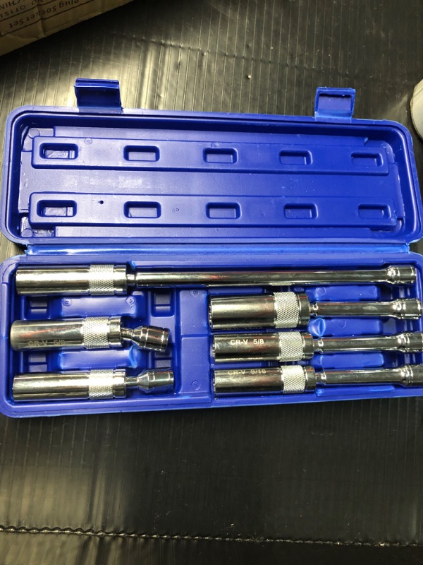 Photo 2 of ***STOCK PHOTO REFERENCE ONLY***
6PCS 3/8" Drive Magnetic Swivel Spark Plug Socket Set, 12 Point, CR-V, Extension Sockets, 9/16, 5/8, 13/16,14mm Sockets