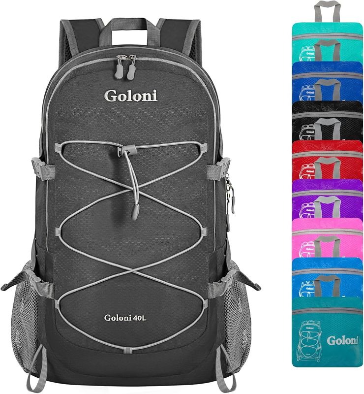 Photo 1 of ***STOCK PHOTO REFERENCE ONLY***
Goloni Ultra Lightweight Packable Backpack 40L - Foldable Hiking Backpack Water Resistant Small Foldable Black