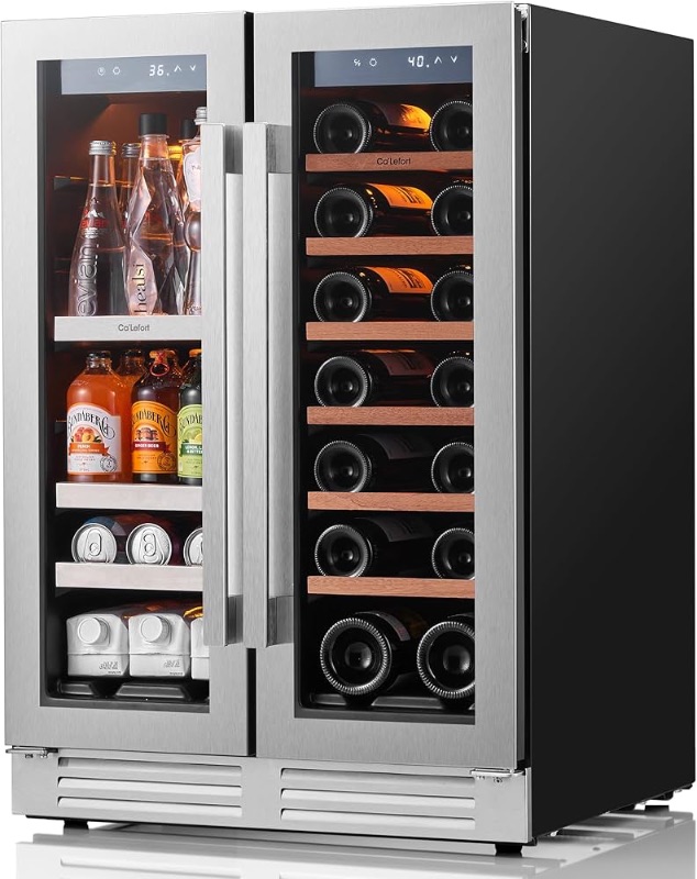 Photo 1 of ***MINOR DENTS AND SCRATCHES. SEE PHOTOS***
Wine Fridge Beverage Refrigerator - 24 inch Dual Zone 60 Cans 20 Bottles Drink Fridge with Glass Door, 3 Color LED Lights Wine Cooler for Beer Soda for Home Office Bar Bedroom