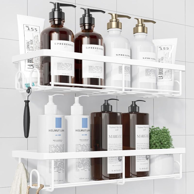 Photo 1 of ***STOCK PHOTO REFERENCE ONLY***
2 Pack Rustproof Shower Organizer, Drill-Free & Quick-Dry Shower Shelves for inside Shower with Large Capacity, Durable Stainless Steel Shower Rack with 4 Hooks, Whit