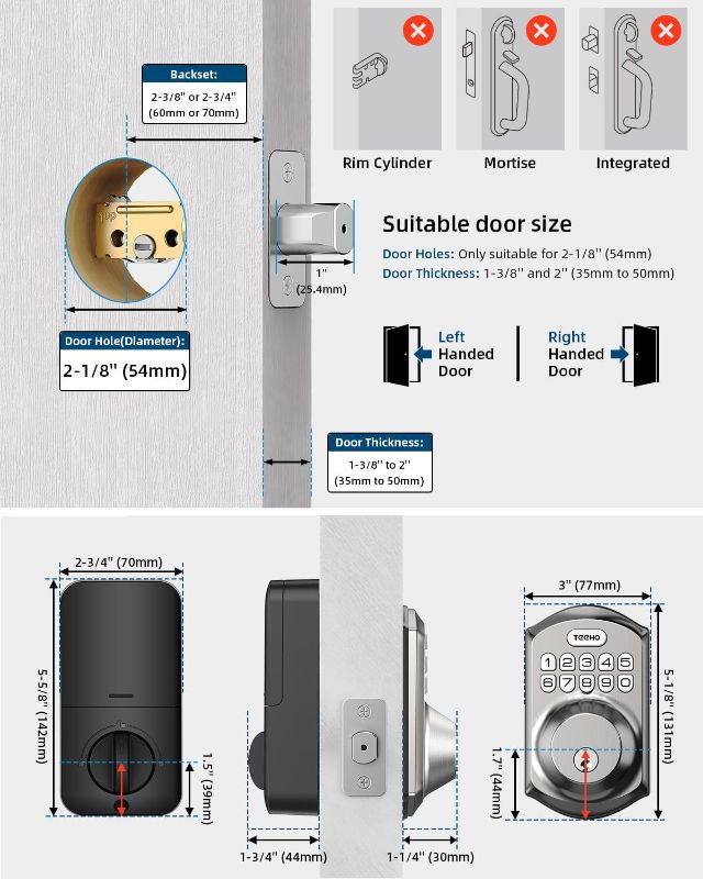 Photo 4 of (READ FULL POST) TEEHO TE001 Keyless Entry Door Lock with Keypad - Smart Deadbolt Lock for Front Door with 2 Keys - Auto Lock - Easy Installation - Satin Nickel