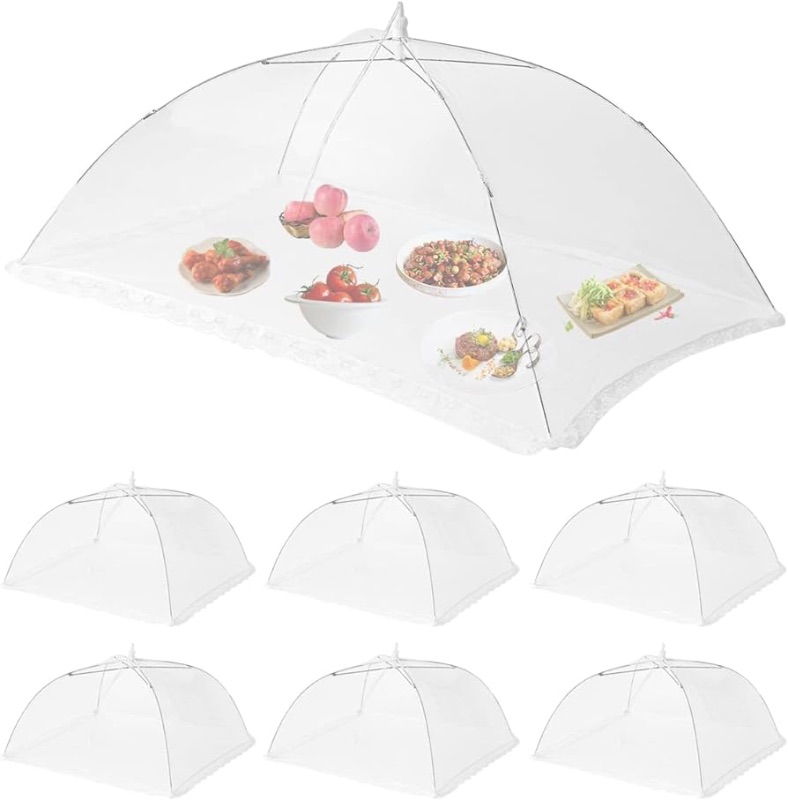 Photo 1 of ***STOCK PHOTO FOR REFERENCE ONLY**
7 Packs Mesh Food Cover for Outside,1 Large 40"X24" and 6 Packs 17"X17" Pop-Up Mesh Screen Food Tent Umbrella 