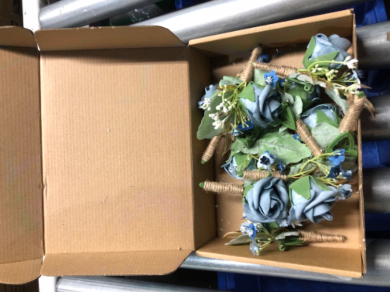 Photo 3 of (MISSING ONE ROSE) YSUCAU Rose Boutonnieres for Men Wedding Groom and Groomsmen Boutonniere for Rustic Fall Vintage Wedding Prom, Dusty Blue,Set of 10