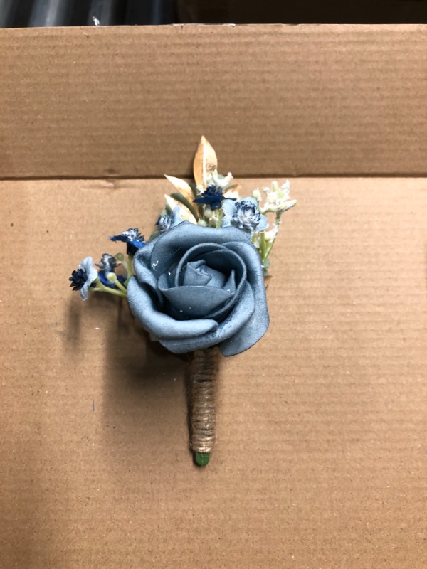 Photo 4 of (MISSING ONE ROSE) YSUCAU Rose Boutonnieres for Men Wedding Groom and Groomsmen Boutonniere for Rustic Fall Vintage Wedding Prom, Dusty Blue,Set of 10