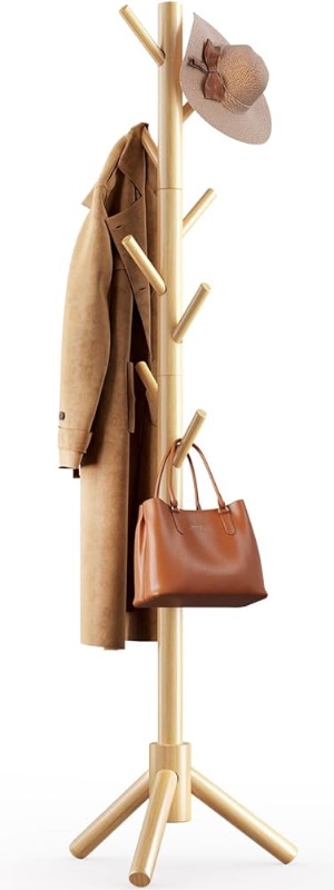 Photo 1 of ) AMADA HOMEFURNISHING Coat Rack Stand, Wooden Coat Rack Freestanding with 8 Hooks