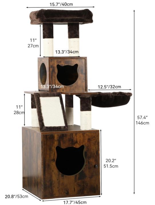 Photo 6 of (READ FULL POST) YITAHOME Modern Cat Tree with Litter Box Enclosure, Tall Heavy Duty Cat Tower with Cat Condo,Cat House, Blanket for Indoor Large Cats, Rustic Brown