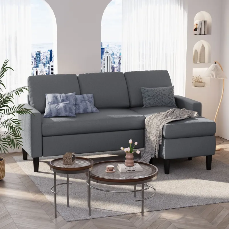 Photo 1 of **FOR PARTS/PARTIAL SET**(Box 2 of 2)
Convertible Sectional Sofa Couch 3-Seat L-Shaped Sofa with Modern Linen Fabric Upholstered Space-Saving with Reversible Chaise Dark Gray
