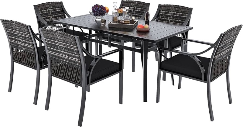 Photo 1 of ***CHAIRS ONLY**(FOR PARTS)
YITAHOME 7 Piece Patio Dining Set, Outdoor Patio Wicker Dining Table Furniture Set with All Iron Frame for Lawn Garden Backyard Deck, Removable Cushions(Black)