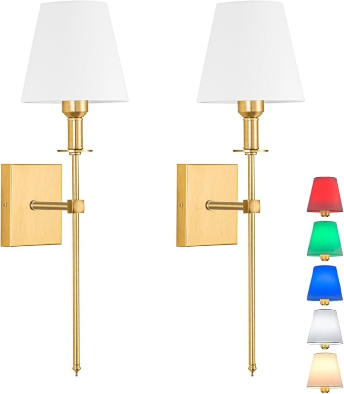 Photo 1 of (READ FULL POSTWall Lights Battery Operated Wall Sconces Set Of 2?Indoor not Hardwired Fabric Shade Fixtures,Rechargeable Wireless Wall Sconces With Dimmable Remote Control,for Bedroom,Farmhouse ( Color : Gold )