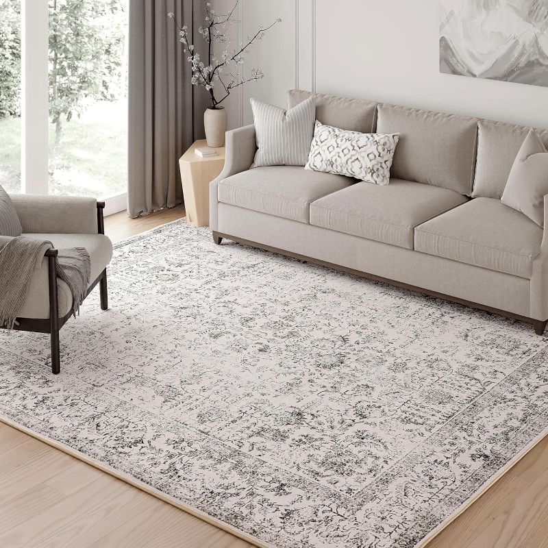 Photo 1 of ***STOCK PHOTO REFERENCE ONLY***Grey Area Rug 5x7 Indoor Vintage Living Room Carpet Kitchen Washable Distressed Rug Gray Floral Bedroom Rug Retro Accent Throw Rug for Office Dining Room Bathroom
