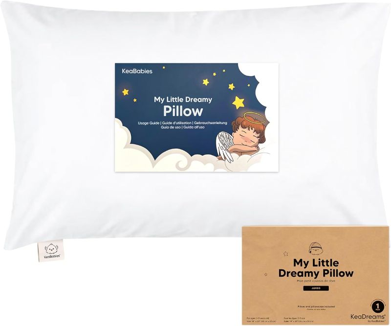 Photo 1 of ***FACTORY SEALED***KeaBabies Toddler Pillow with Pillowcase, Jumbo 14X20 - Soft Organic Cotton Toddler Pillows for Sleeping - Machine Washable - Perfect for Travel, Toddler Bed Set (Soft White)
