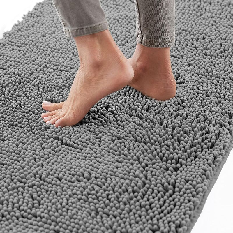 Photo 1 of **MINOR DAMAGE TO MAT SEE PHOTOS**
Gorilla Grip Bath Rug Mat 48x17, Thick Soft Absorbent Chenille, Rubber Backing Quick Dry Microfiber Mats, Machine Washable Rugs for Shower Floor, Bathroom Runner Bathmat Accessories Decor, Grey