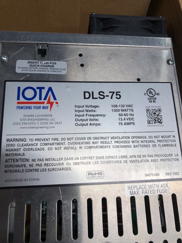 Photo 3 of ***NONREFUNDABLE - THIS SALE FINAL -  PARTS ONLY - SEE COMMENTS***
IOTA DLS-75 12 Volt, 75 Amp Converter/Charger