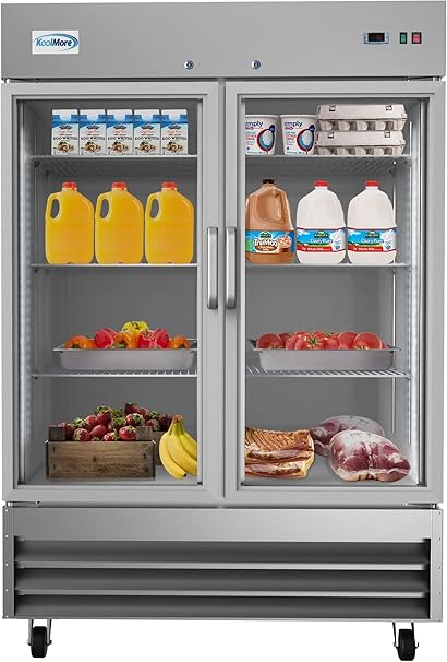 Photo 1 of ***FACTORY SEALED***KoolMore - RIR-2D-GD 54" 2 Glass Door Commercial Reach-in Refrigerator Cooler with LED Lighting - 47 cu. ft, Stainless Steel