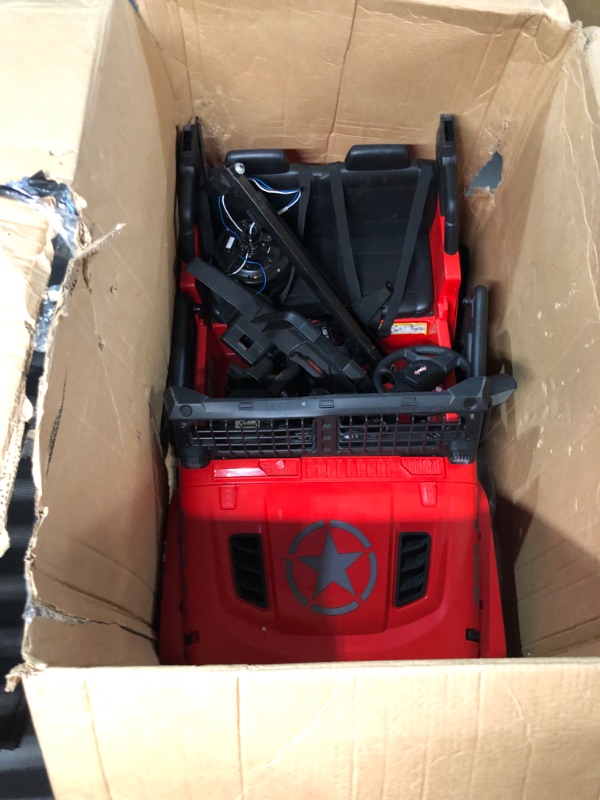 Photo 4 of ***USED - MISSING PARTS - SEE COMMENTS***
24V Kids Ride on 2 Seaters Electric Car with Remote Control, 2 * 120W Motors Battery Powered 20" Extra Large Seats+15.5" XL Wheels,LED Headlights, Front Storage, Bottle Holder, FM, Music for 3+ (Red)