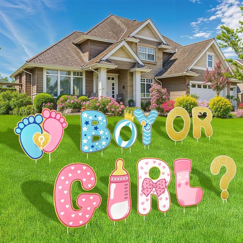 Photo 1 of ***STOCK PHOTO REFERENCE ONLY*** 11 Pcs Gender Reveal Decorations Baby Shower Yard Signs with Stakes,Baby Gender Reveal Ideas Yard Letters Lawn Signs Boy or Girl Gender Reveal Party Supplies