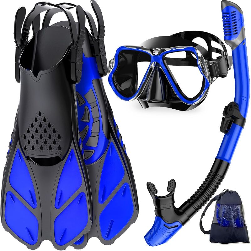 Photo 1 of (READ FULL POST) Zenoplige Mask Fins Snorkel Set, Snorkeling Gear for Adults, Panoramic View Snorkel Mask Anti-Fog, Adjustable Dive Flippers, Dry Top Snorkel and Travel Bag, Scuba Gear for Swimming Snorkeling Diving
