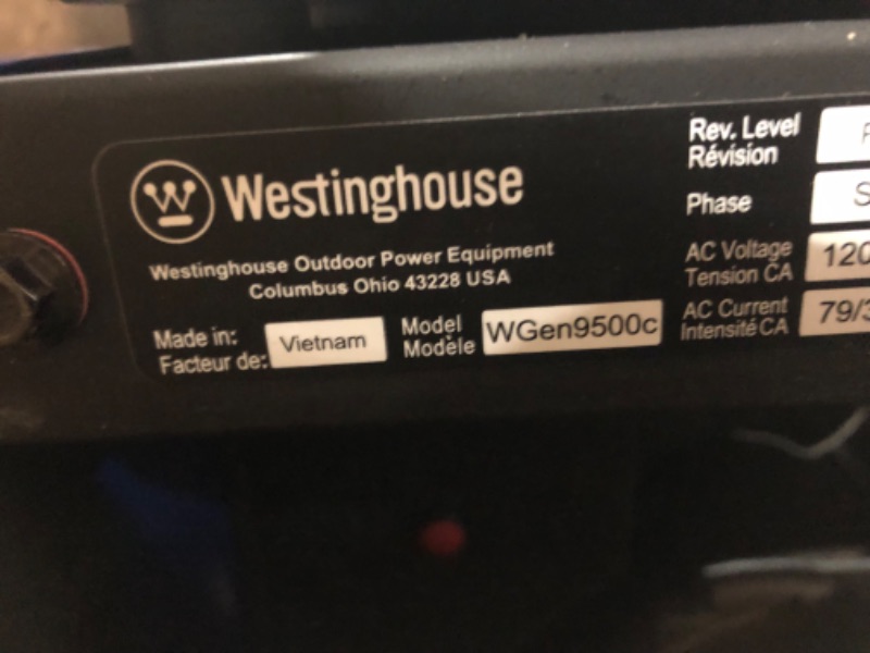 Photo 11 of (TRUCK/TRAILER PICKUP)**READ NOTES**
Westinghouse Outdoor Power Equipment 12500 Peak Watt Home Backup Portable Generator, Remote Electric Start with Auto Choke, Transfer Switch Ready, Gas Powered, CO Sensor