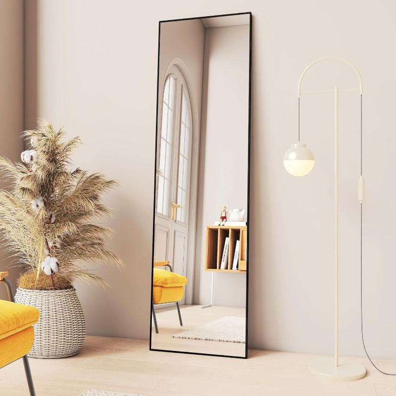 Photo 1 of  Standing Mirror Full Length, Floor Mirror Full Length with Aluminum Frame, Full Body Mirror for Bedroom Living Room, Black
