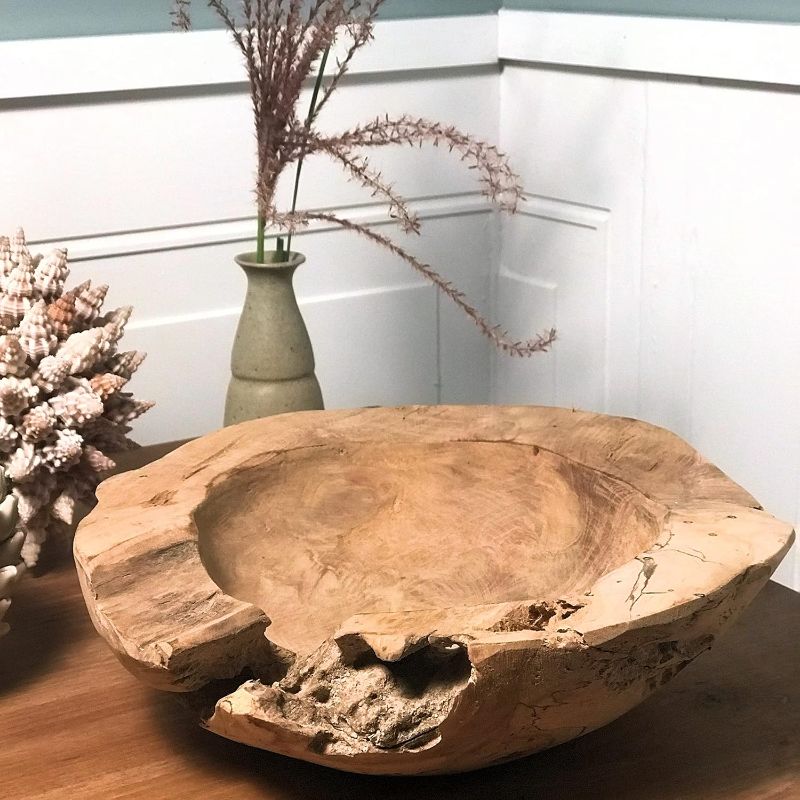 Photo 1 of ***PHOTO FOR REFERENCE ONLY***
WHW Whole House Worlds Chunky Teak Wood Bowl, Hand Crafted, Dish Size, 11.75 Overall Vessel Diameter, 7 Inch Bowl, Warm Brown, Sanded Smooth, Grainy Knotted, Decorative