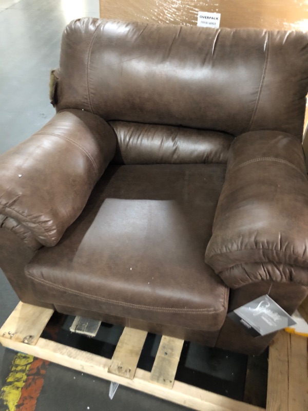 Photo 2 of ***TRUCK/TRAILER PICKUP ONLY*** (HOLES __ FAIR) 
Signature Design by Ashley Bladen Faux Leather Plush Oversized Chair, Brown
