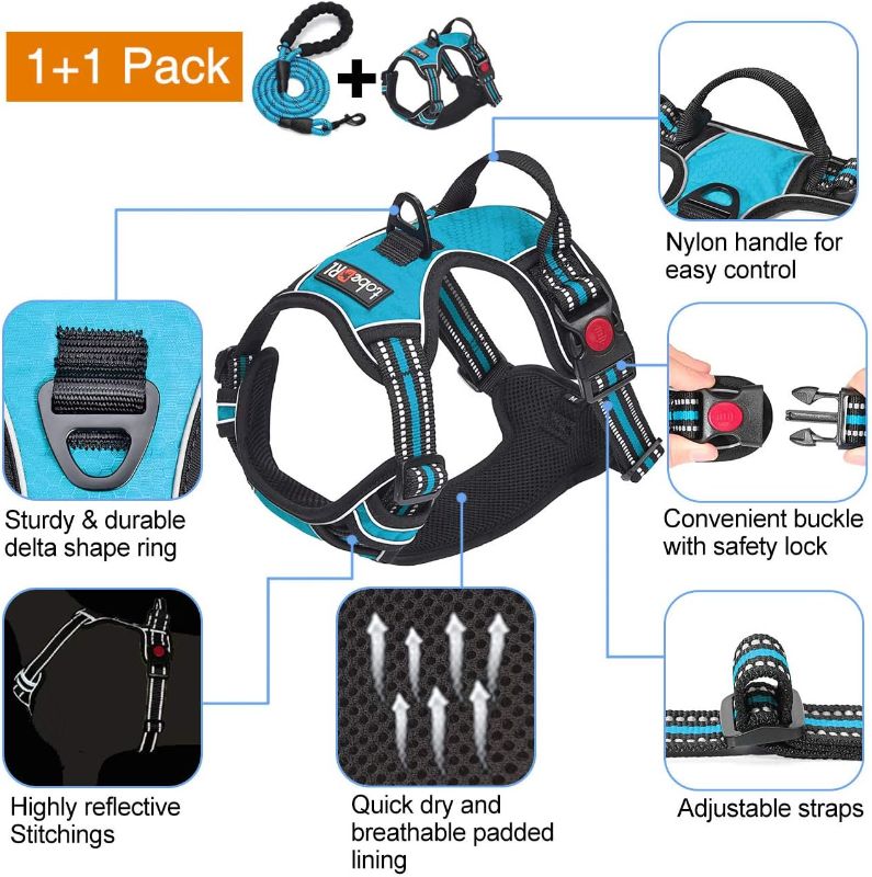 Photo 3 of (READ FULL POST) tobeDRI No Pull Dog Harness Adjustable Reflective Oxford Easy Control Medium Large Dog Harness with A Free Heavy Duty 5ft Dog Leash (S (Neck: 13"-18", Chest: 17.5"-22"), Blue Harness+Leash)
