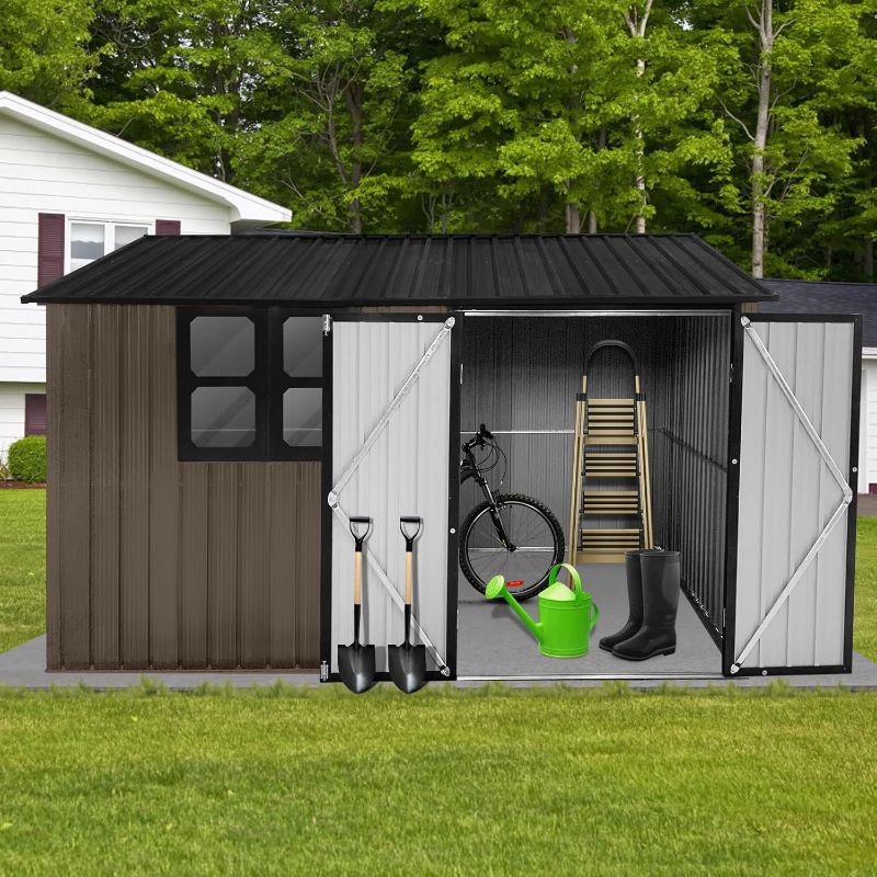 Photo 1 of ***SEE NOTES***
10×8FT Outdoor Metal Storage Garden Sheds Heavy Duty Gazebos Shed with Window and Punched Vents,Hinged Door & Padlock,for Backyard Garden Patio Lawn Bike,Brown
