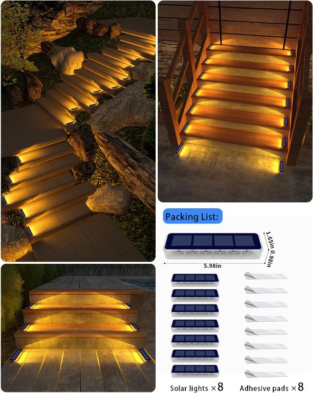 Photo 3 of (READ FULL POST) Solar Step Lights for Outside,8 Pack Solar Stair Lights,Warm White Solar Deck Lights Outdoor Waterproof,Solar Walkway Lights,Outdoor Lights Solar Powered for Steps Deck,Porch,Backyard,Path
