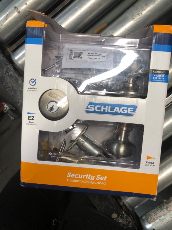 Photo 2 of ***NON REFUNDABLE***
SCHLAGE Satin Nickel FB50N V GEO 619 B60 Single Cylinder Deadbolt and F51 Entry Georgian Knob Keyed Alike, Finish, Security Set